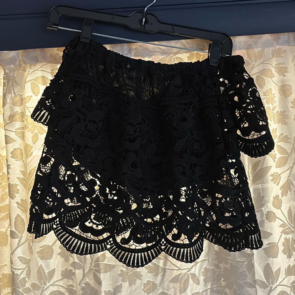 Black lace off the shoulder top / slightly cropped